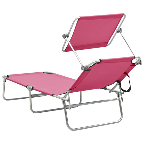 Folding Sun Lounger With Canopy Steel Magento