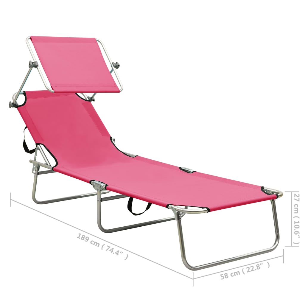 Folding Sun Lounger With Canopy Steel Magento