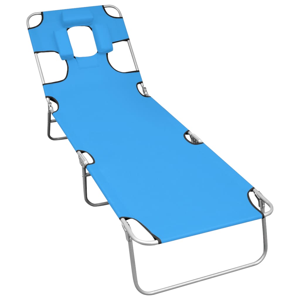 Folding Sun Lounger With Head Cushion Steel Turqoise Blue