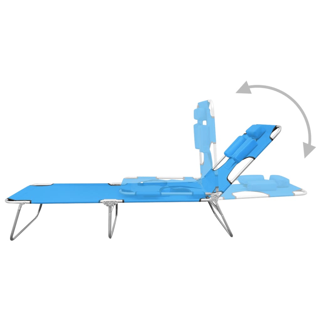 Folding Sun Lounger With Head Cushion Steel Turqoise Blue