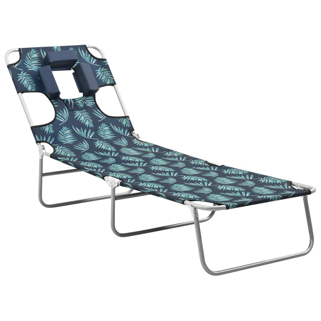 Folding Sun Lounger With Head Cushion Steel Turqoise Blue