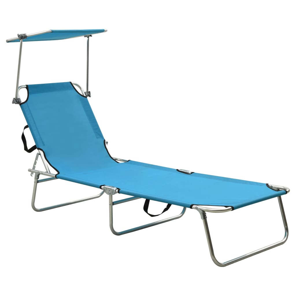 Folding Sun Lounger With Canopy Aluminium