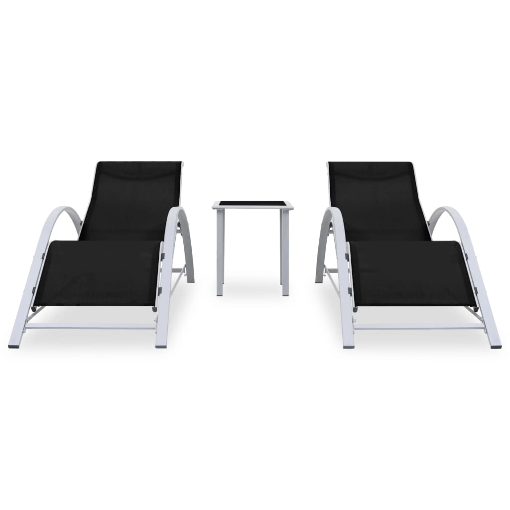 Sun Loungers 2 Pcs With Table Aluminium Black