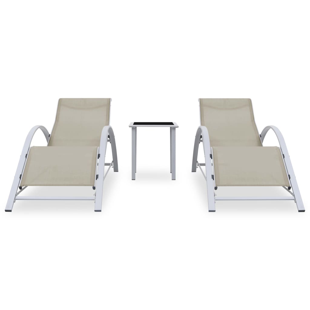 Sun Loungers 2 Pcs With Table Aluminium Cream