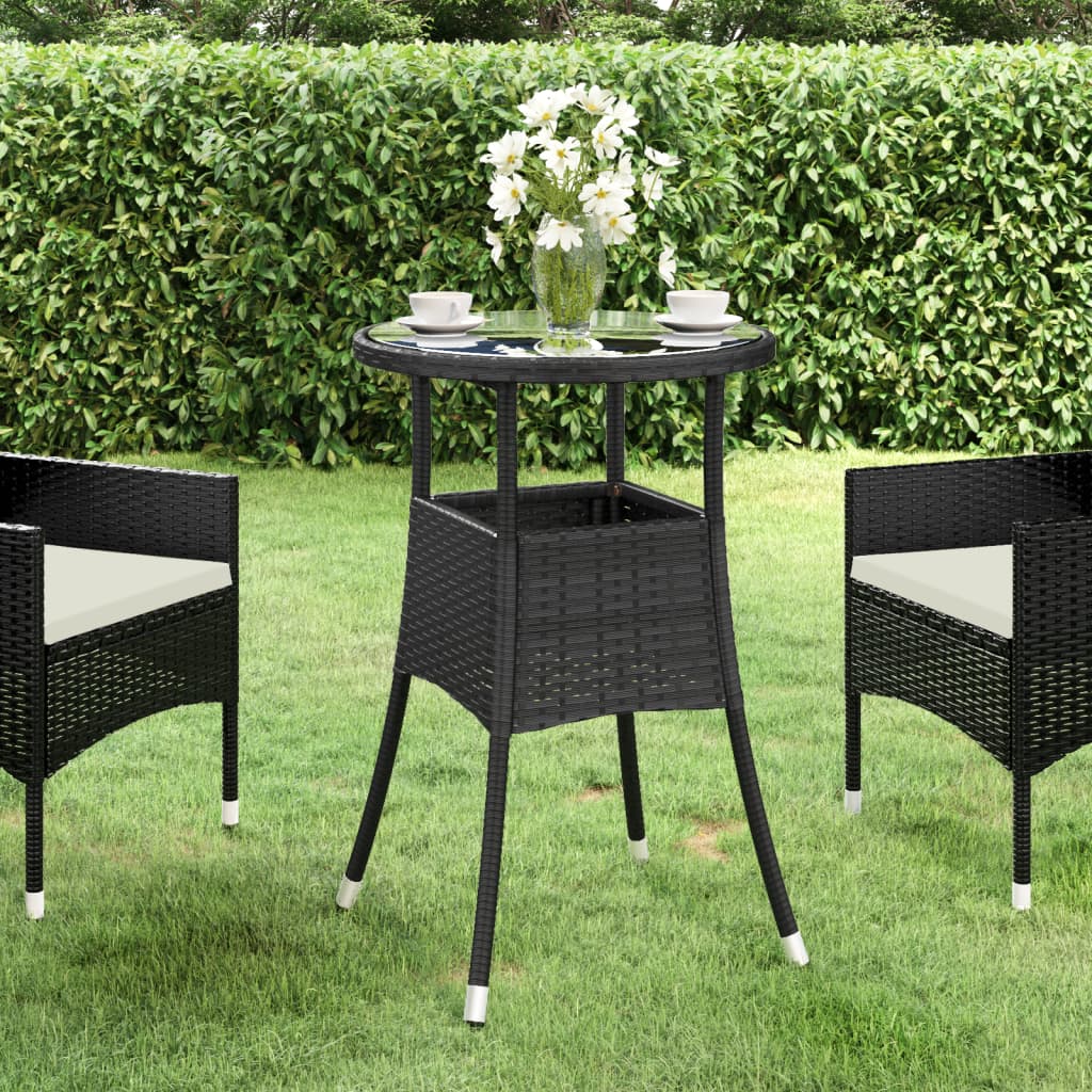 Garden Table Ø60X75 Cm Tempered Glass And Poly Rattan