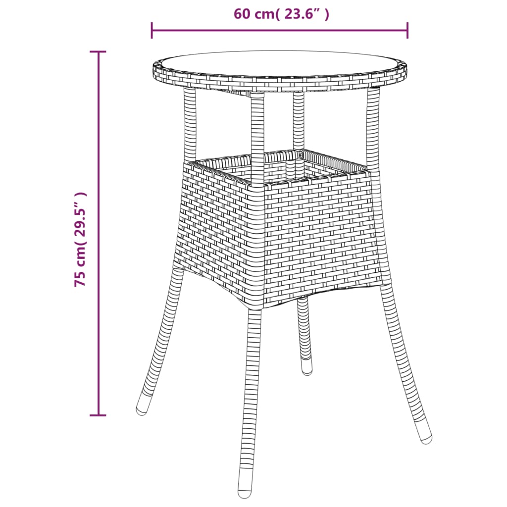 Garden Table Ø60X75 Cm Tempered Glass And Poly Rattan