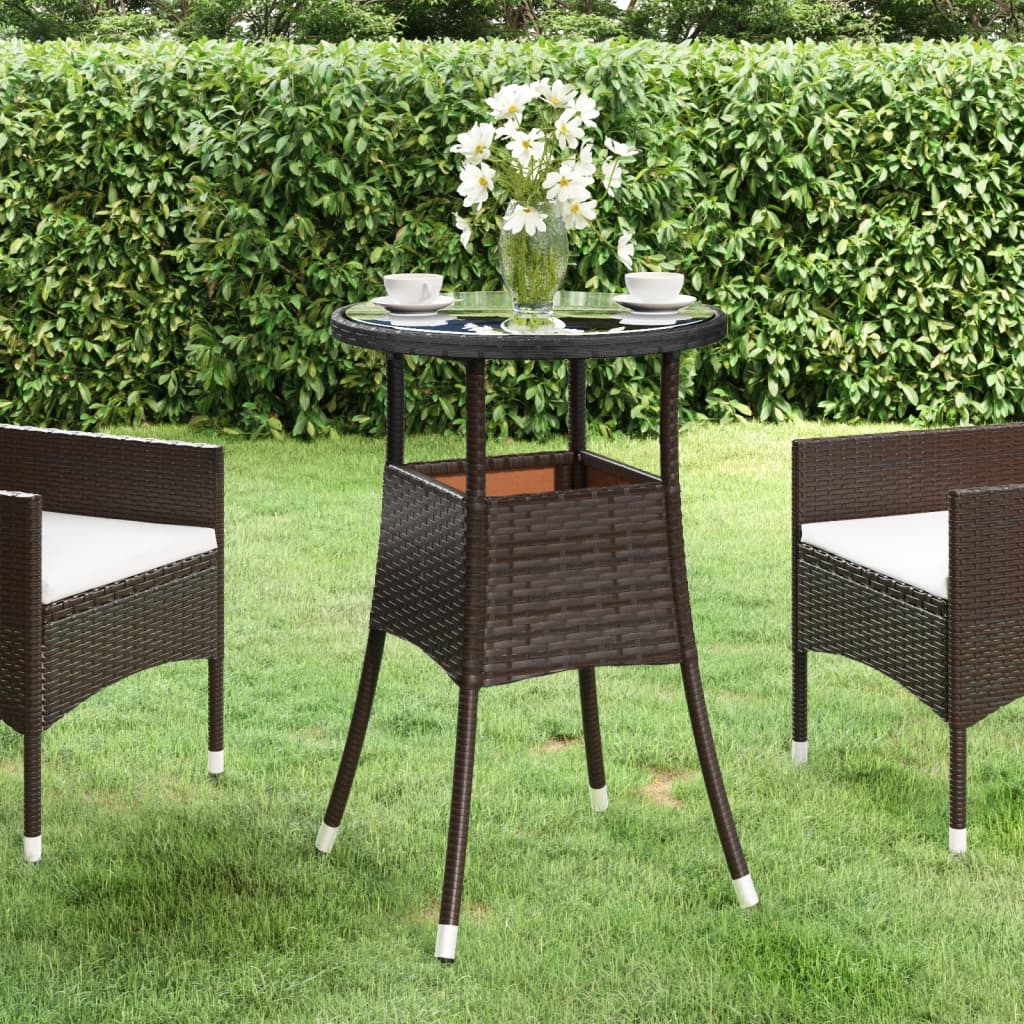 Garden Table Ø60X75 Cm Tempered Glass And Poly Rattan