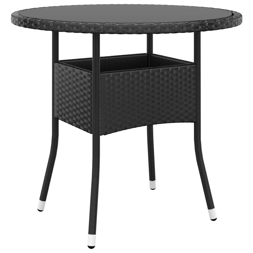 Garden Table Ø80X75 Cm Tempered Glass And Poly Rattan