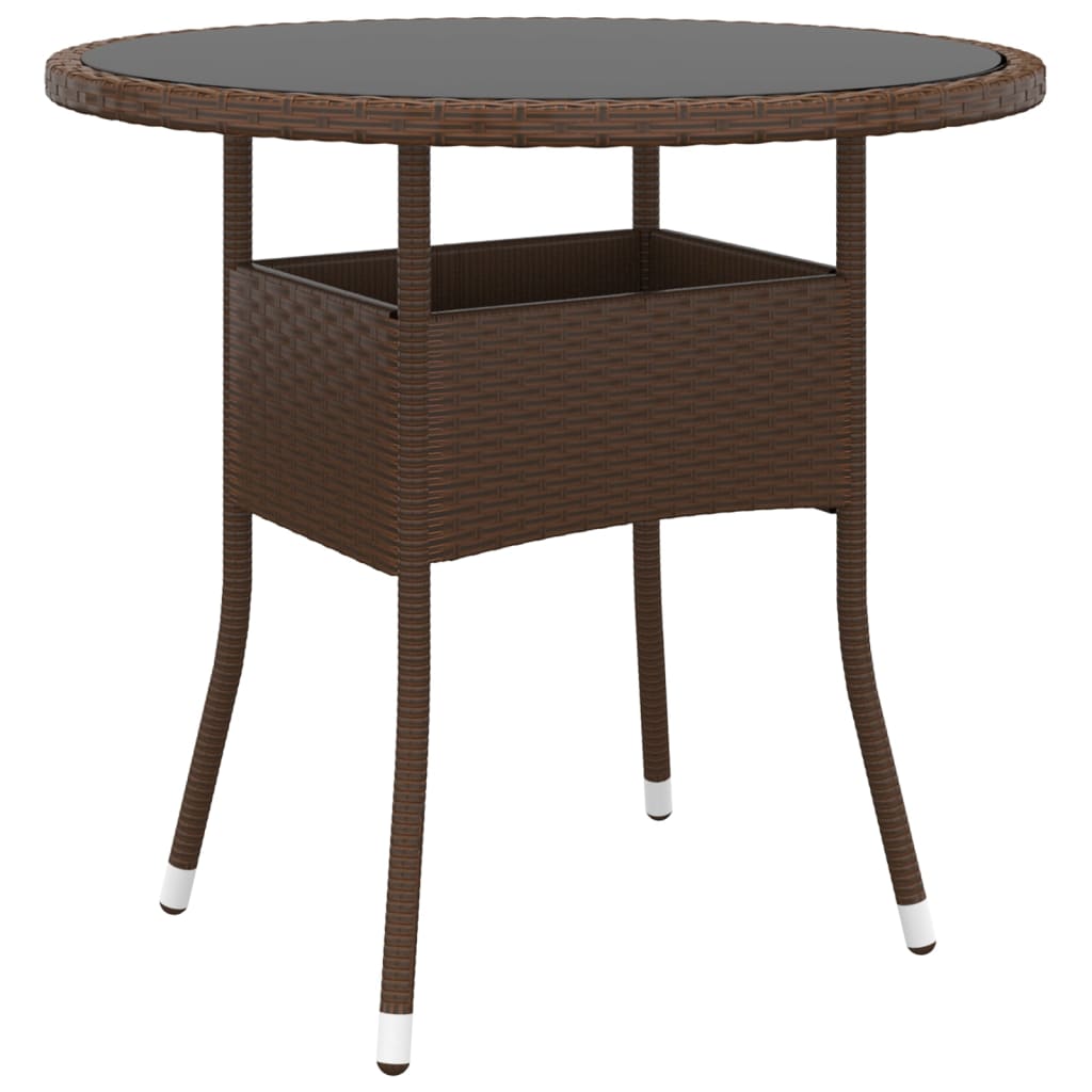 Garden Table Ø80X75 Cm Tempered Glass And Poly Rattan