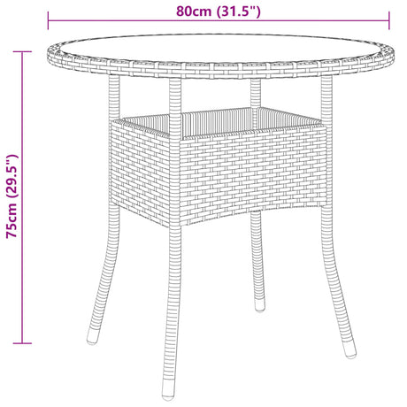 Garden Table Ø80X75 Cm Tempered Glass And Poly Rattan