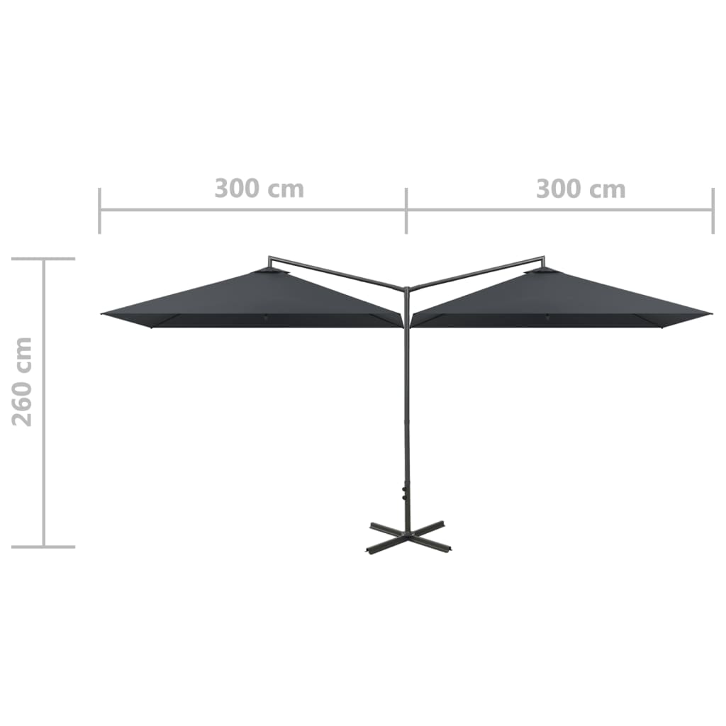 Double Garden Parasol With Steel Pole 600X300 Cm