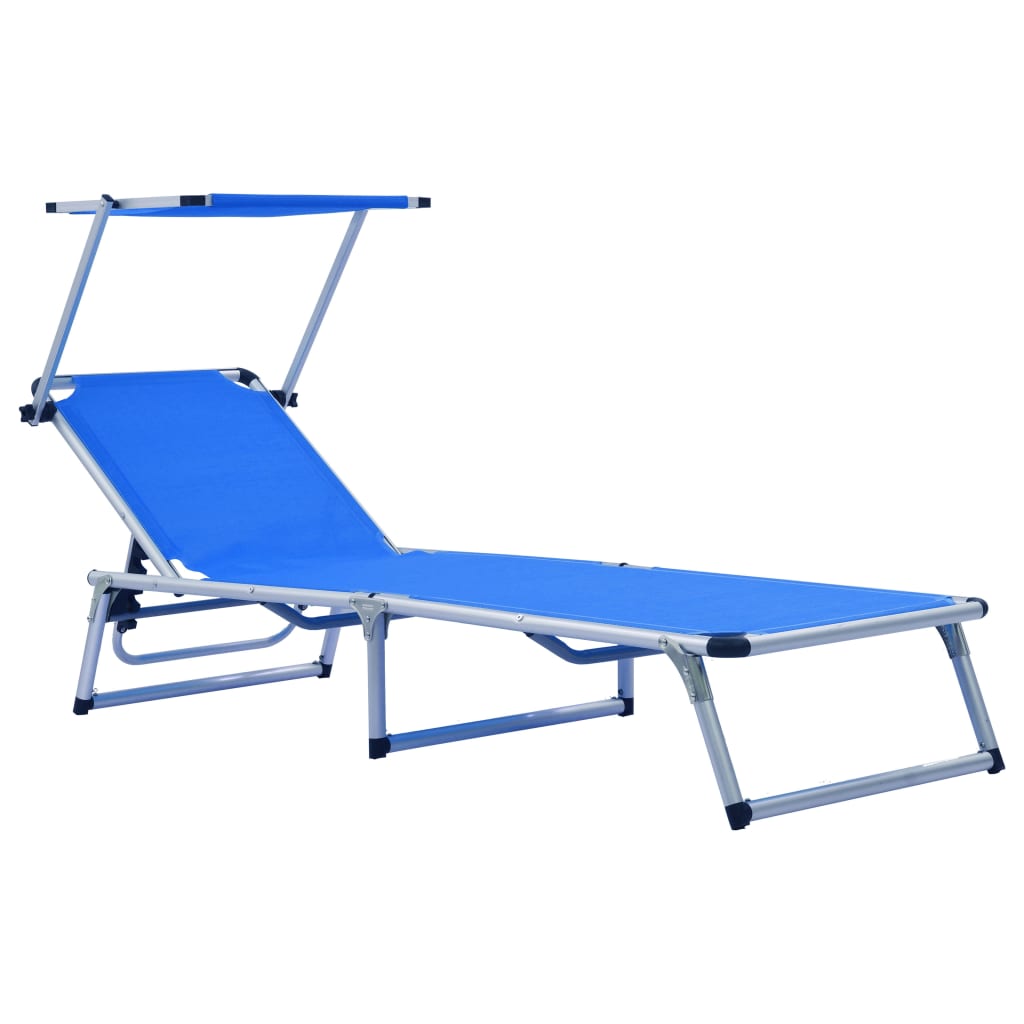 Folding Sun Loungers With Roof 2 Pcs Aluminium&Textilene Blue