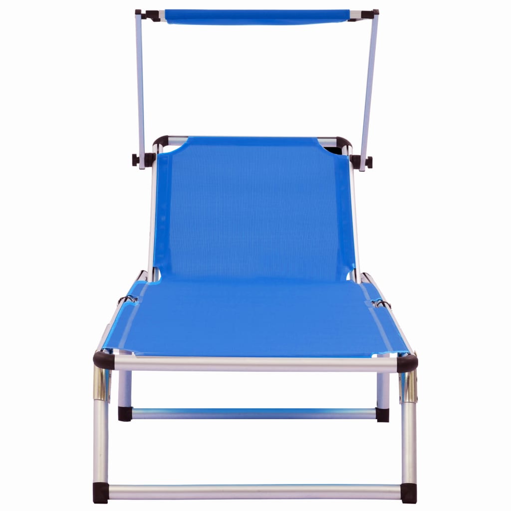 Folding Sun Loungers With Roof 2 Pcs Aluminium&Textilene Blue