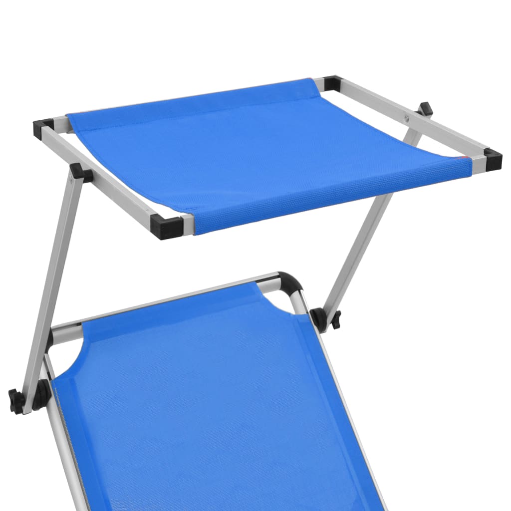 Folding Sun Loungers With Roof 2 Pcs Aluminium&Textilene Blue
