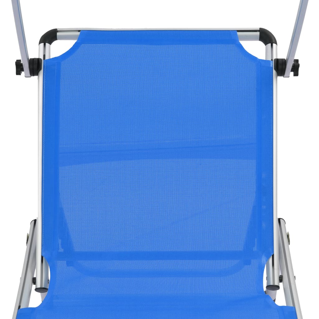 Folding Sun Loungers With Roof 2 Pcs Aluminium&Textilene Blue