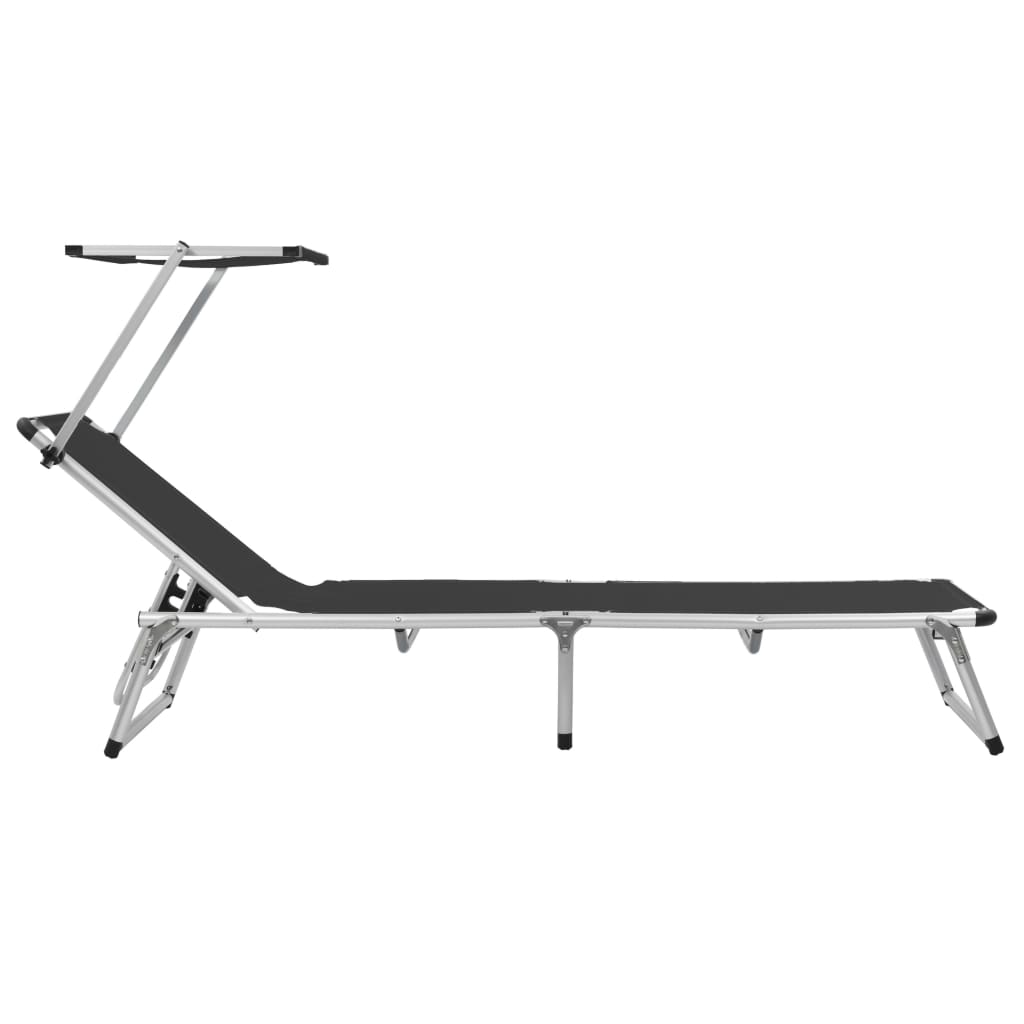 Folding Sun Loungers With Roof 2 Pcs Aluminium&Textilene Black
