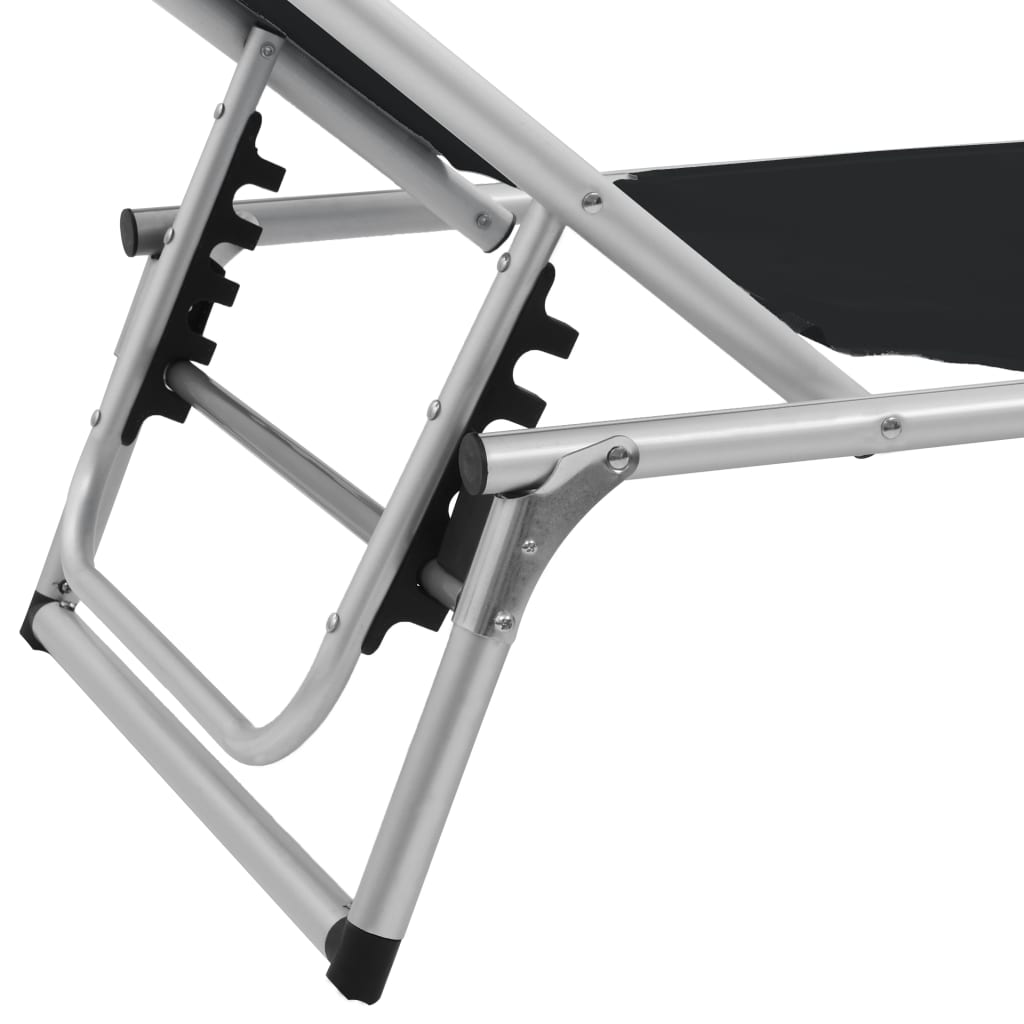 Folding Sun Loungers With Roof 2 Pcs Aluminium&Textilene Black