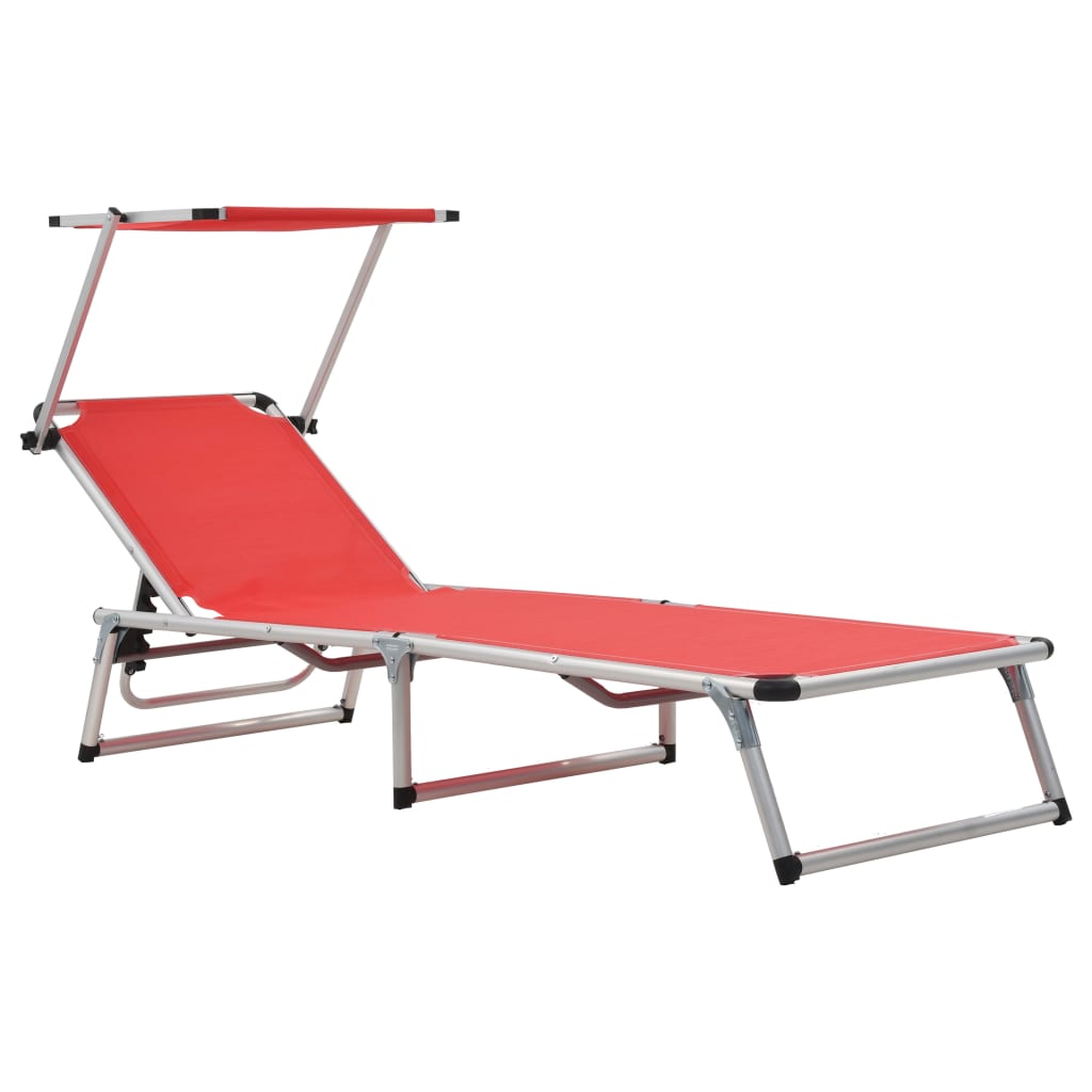 Folding Sun Loungers With Roof 2 Pcs Aluminium&Textilene Red