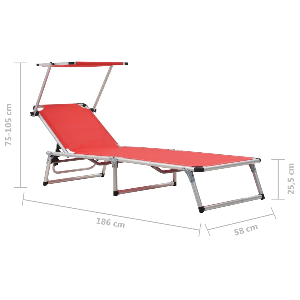 Folding Sun Loungers With Roof 2 Pcs Aluminium&Textilene Red