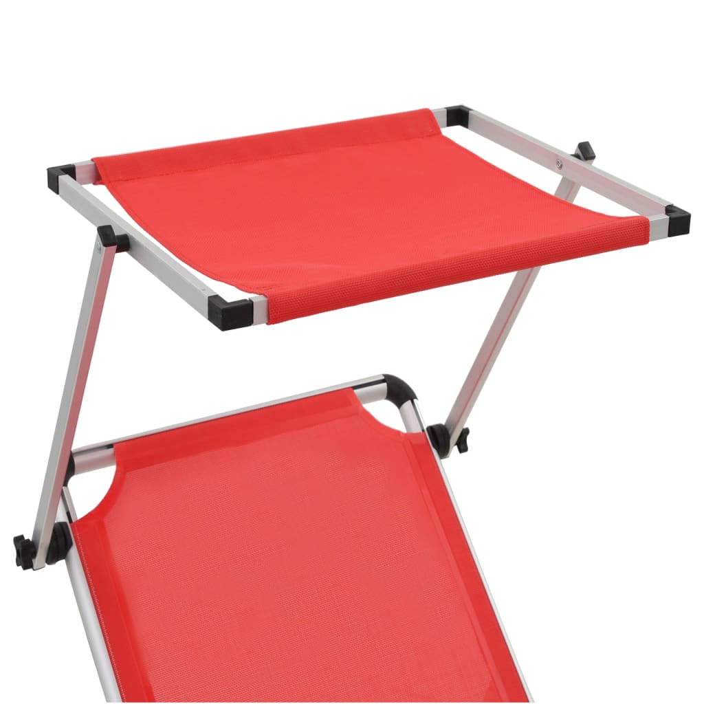 Folding Sun Loungers With Roof 2 Pcs Aluminium&Textilene Red