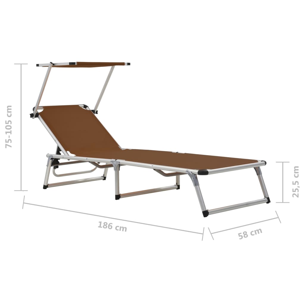 Folding Sun Loungers With Roof 2 Pcs Aluminium&Textilene Brown