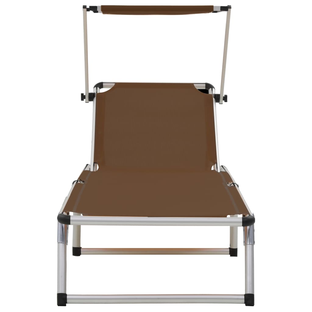 Folding Sun Loungers With Roof 2 Pcs Aluminium&Textilene Brown