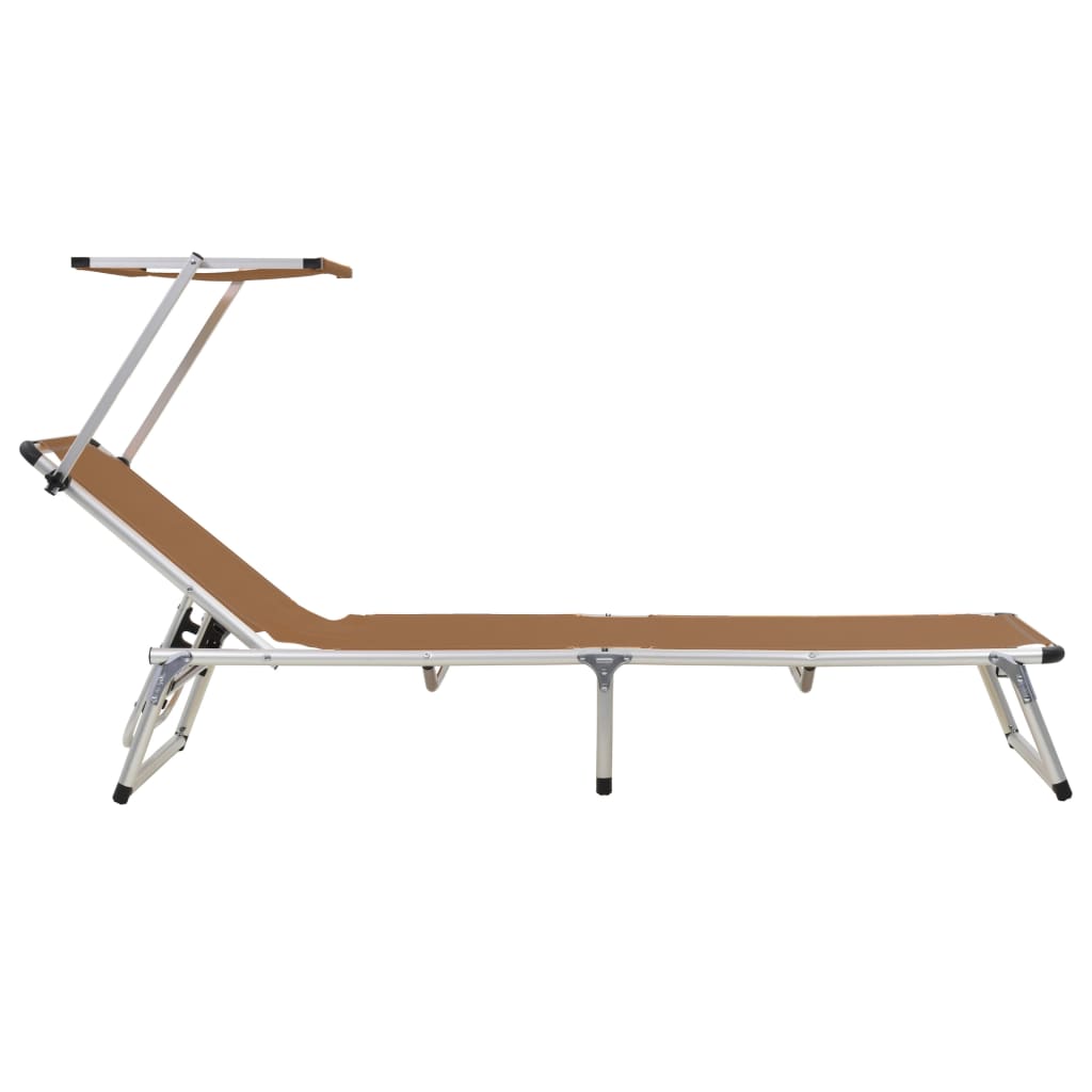 Folding Sun Loungers With Roof 2 Pcs Aluminium&Textilene Brown