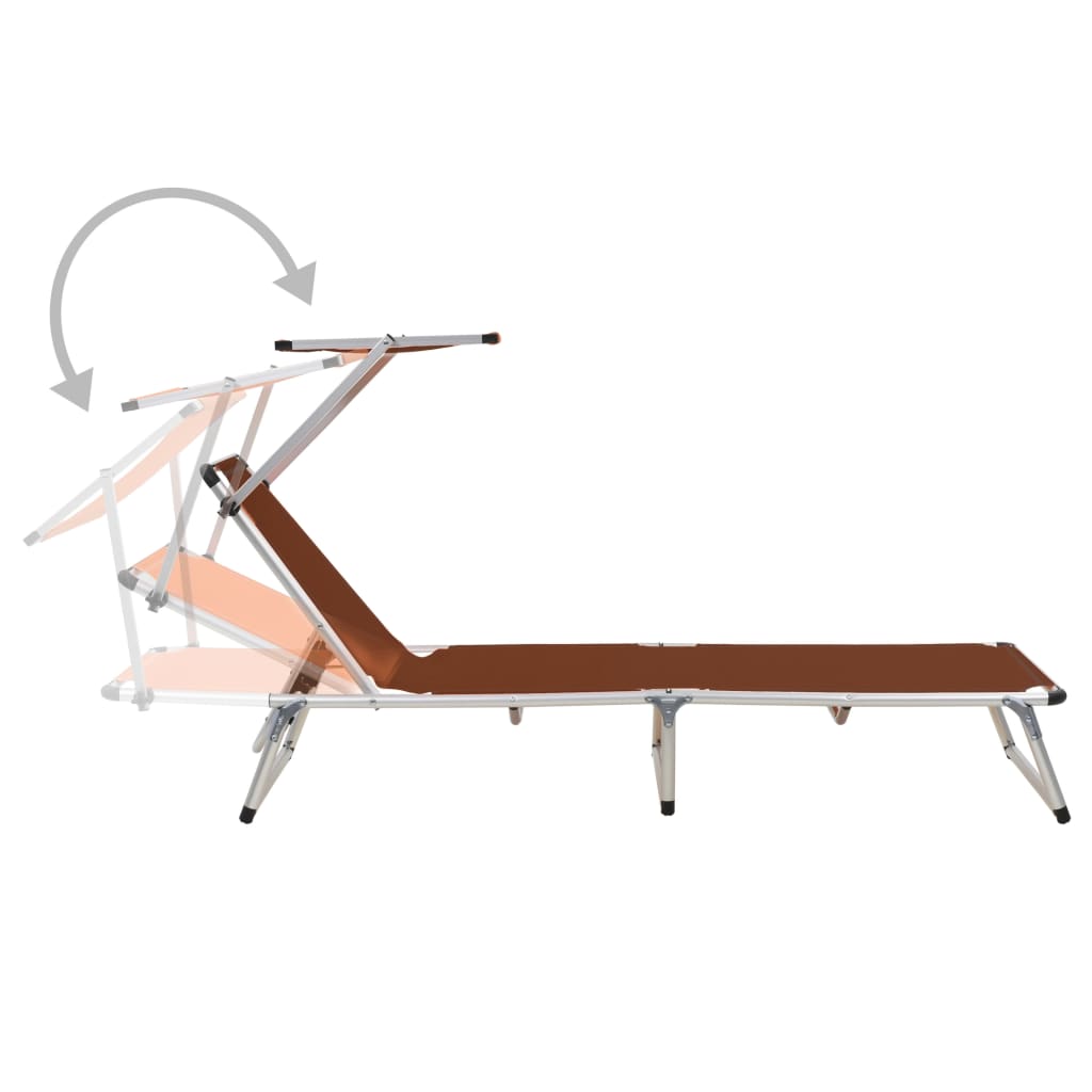 Folding Sun Loungers With Roof 2 Pcs Aluminium&Textilene Brown
