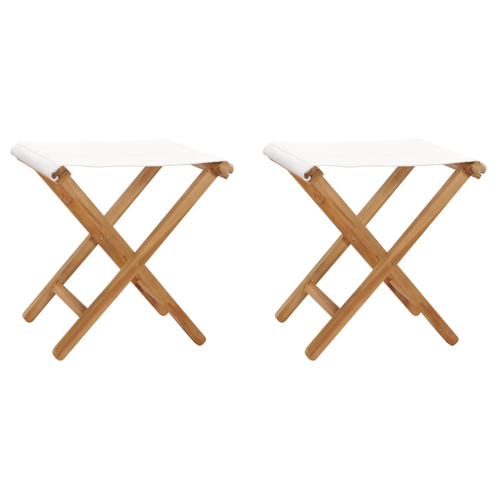 Folding Chairs 2 Pcs Solid Teak Wood And Fabric