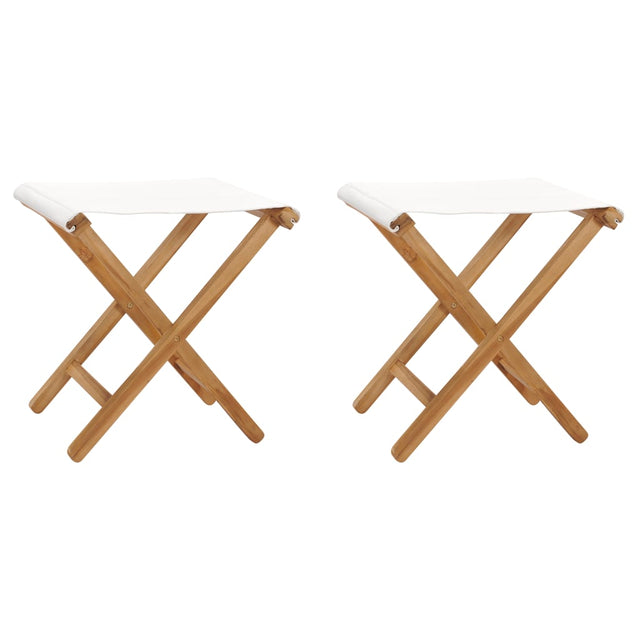 Folding Chairs 2 Pcs Solid Teak Wood And Fabric