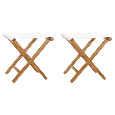 Folding Chairs 2 Pcs Solid Teak Wood And Fabric
