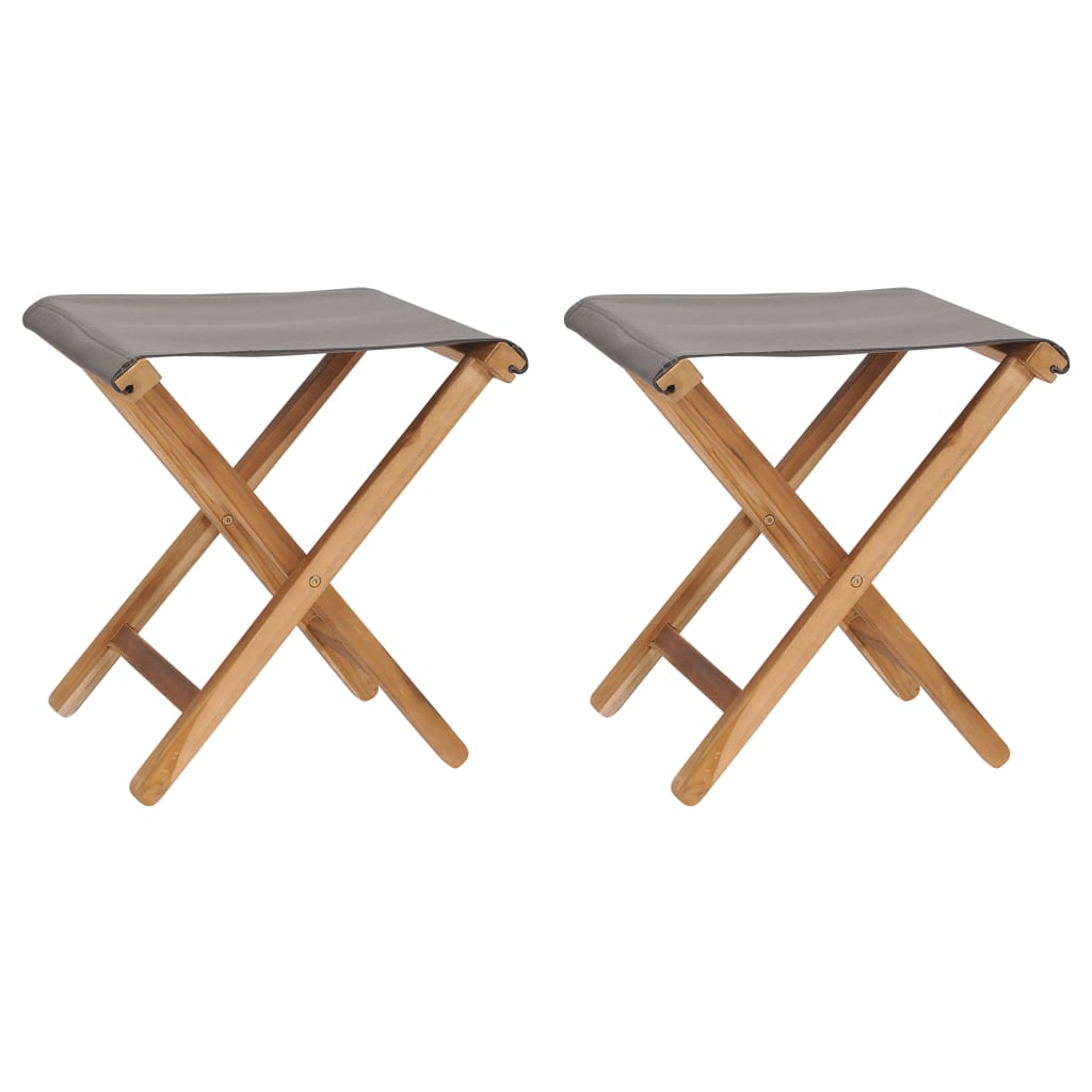 Folding Chairs 2 Pcs Solid Teak Wood And Fabric