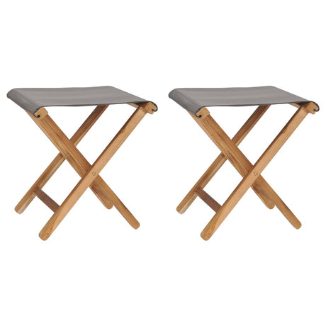 Folding Chairs 2 Pcs Solid Teak Wood And Fabric