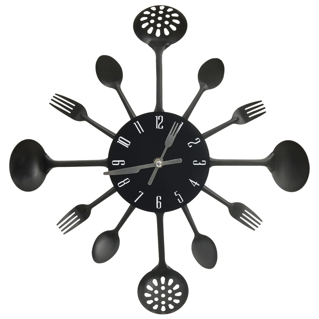 Wall Clock With Spoon And Fork Design Black 40 Cm Aluminium