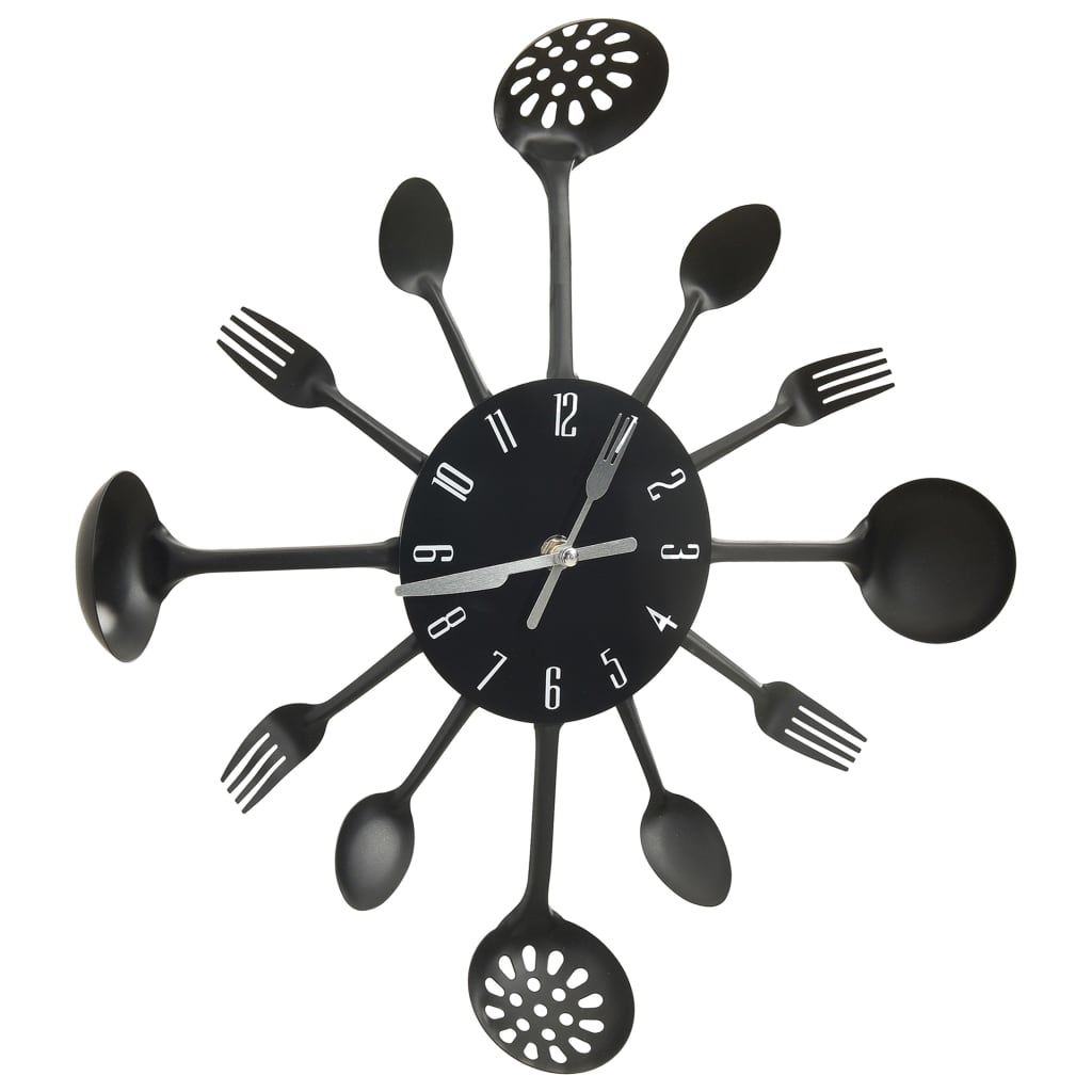 Wall Clock With Spoon And Fork Design Black 40 Cm Aluminium