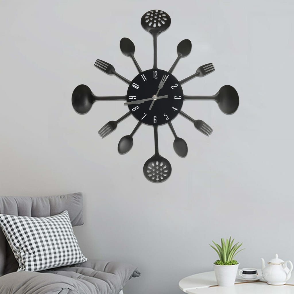 Wall Clock With Spoon And Fork Design Black 40 Cm Aluminium