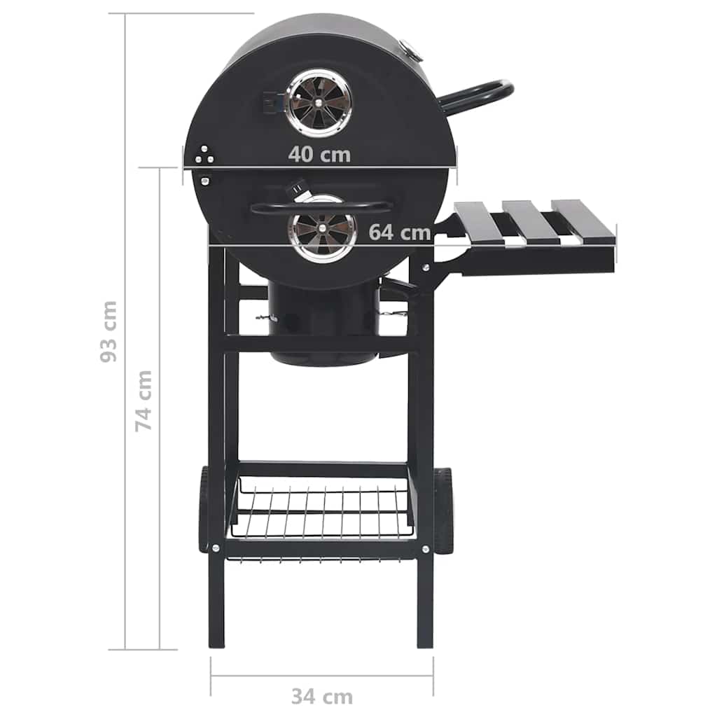Barrel Grill With Wheels And Shelves Black Steel 115X85X95 Cm