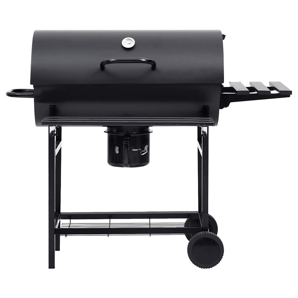 Barrel Grill With Wheels And Shelves Black Steel 115X85X95 Cm
