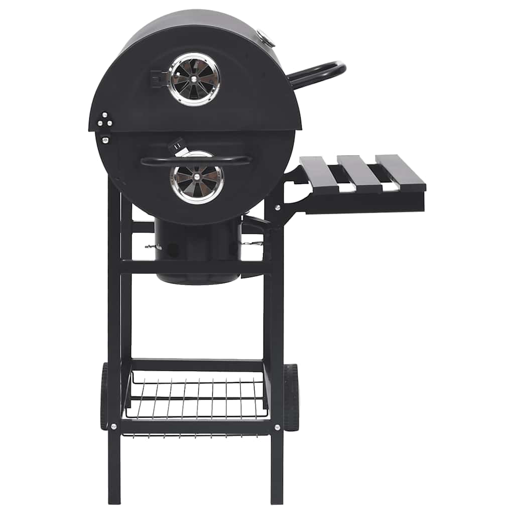 Barrel Grill With Wheels And Shelves Black Steel 115X85X95 Cm