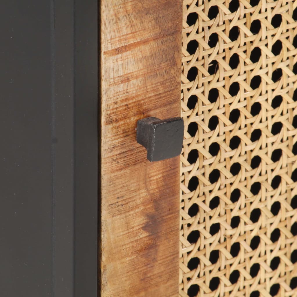 Bedside Cabinet 40X30X50 Cm Rough Mango Wood And Natural Cane