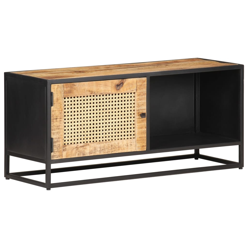 Tv Cabinet 90X30X40 Cm Rough Mango Wood And Natural Cane