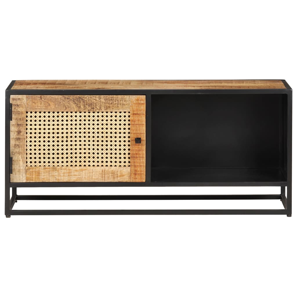 Tv Cabinet 90X30X40 Cm Rough Mango Wood And Natural Cane