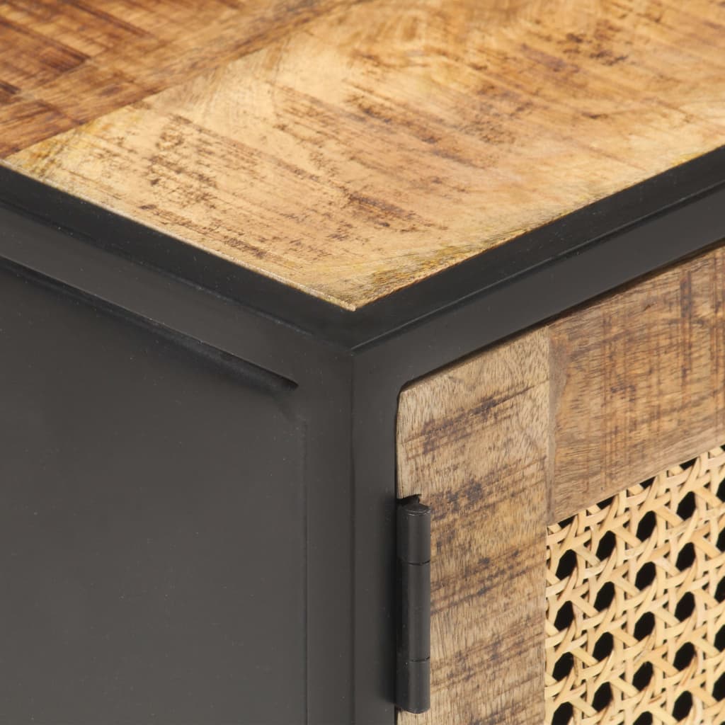 Tv Cabinet 90X30X40 Cm Rough Mango Wood And Natural Cane