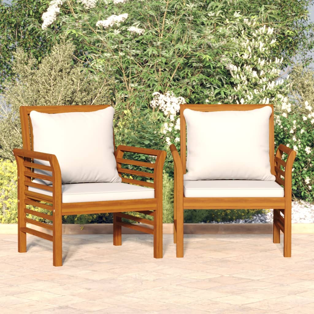 Sofa Chairs With Cushions 2 Pcs Solid Wood Acacia