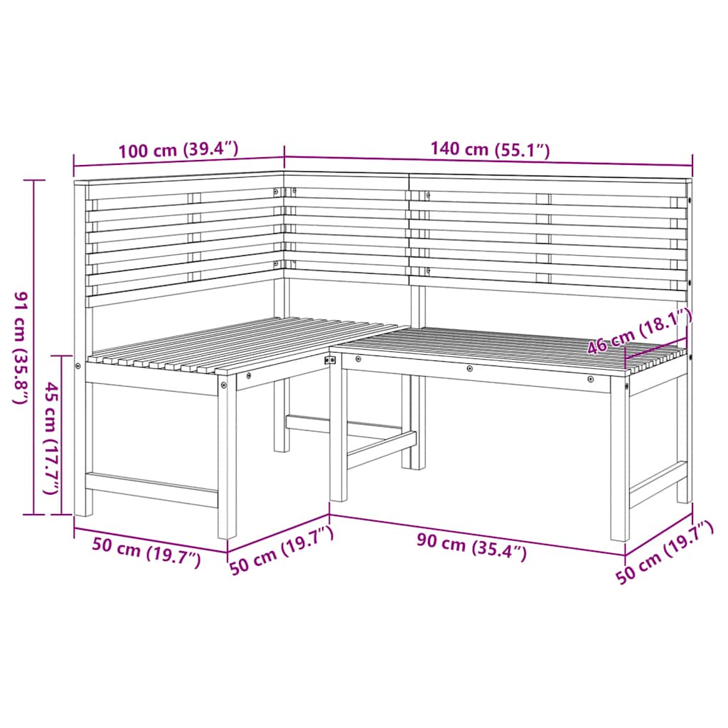 Garden Corner Bench 140 Cm Solid Acacia Wood