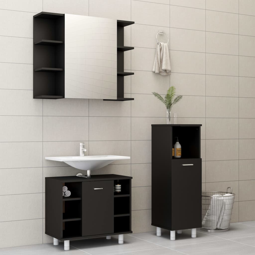 3 Piece Bathroom Furniture Set Engineered Wood