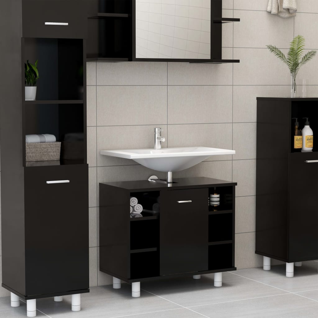 3 Piece Bathroom Furniture Set Engineered Wood