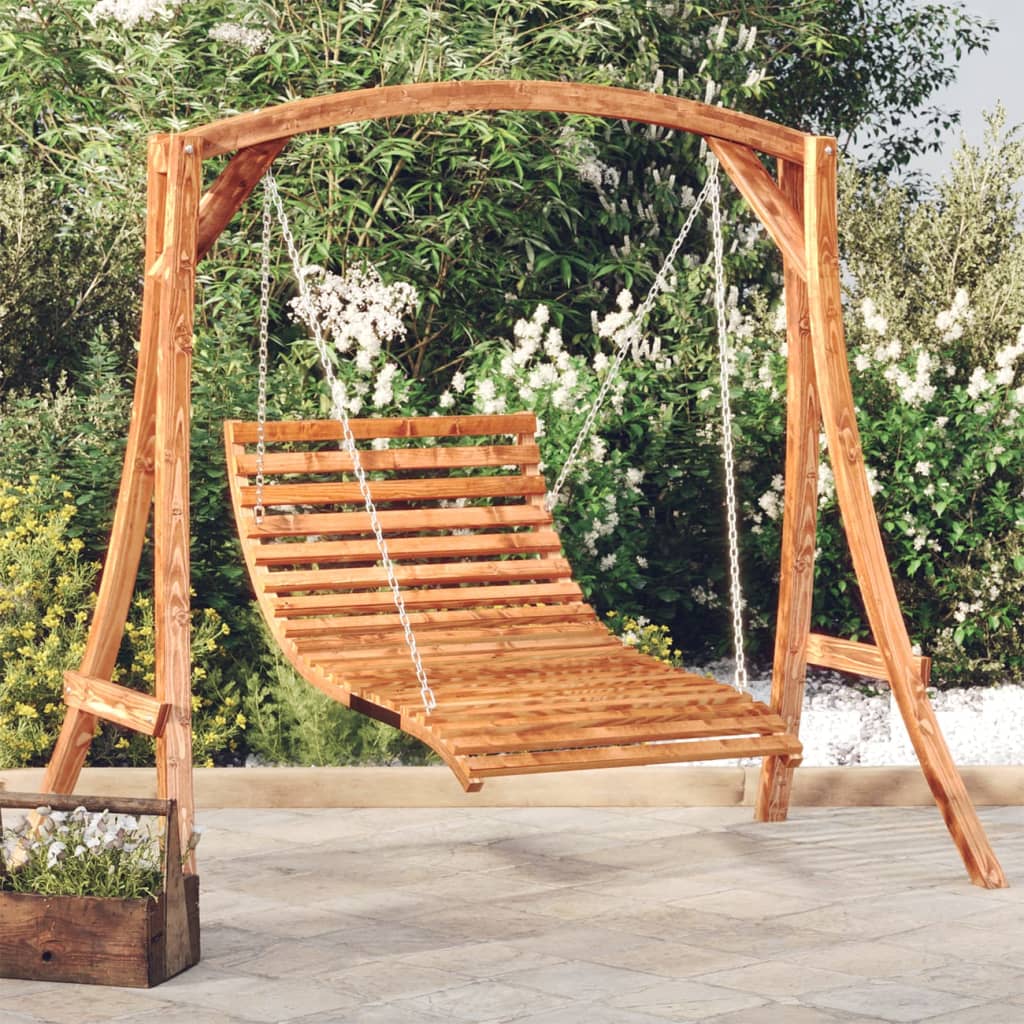 Swing Bed Solid Bent Wood With Teak Finish 115X147X46 Cm
