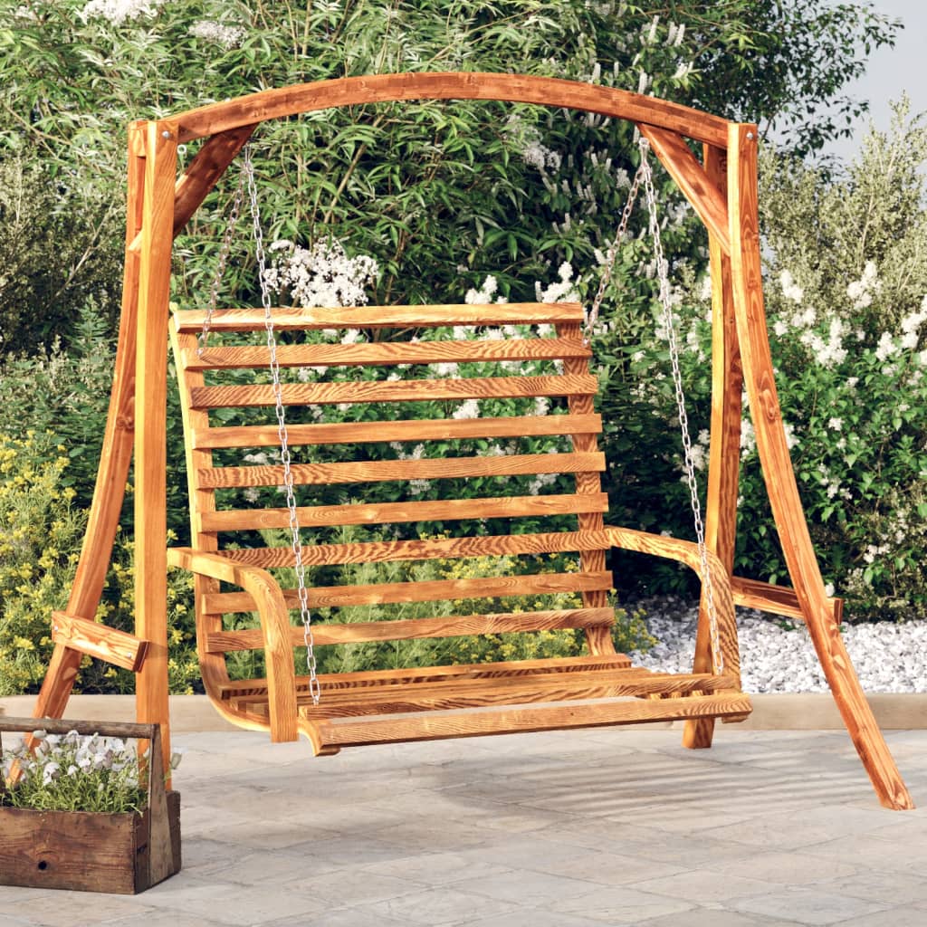 Swing Bench Solid Bent Wood With Teak Finish 126X63X92 Cm
