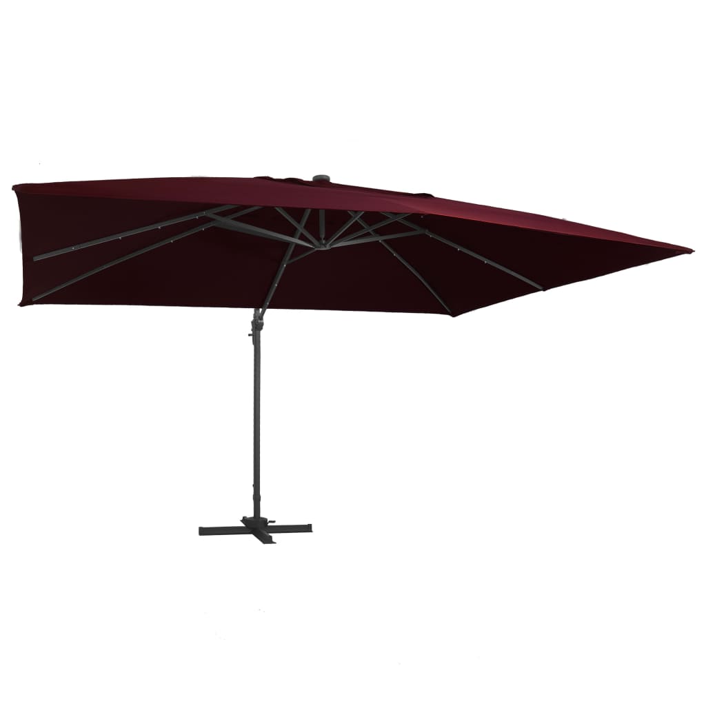 Cantilever Garden Parasol With Led Lights And Aluminium Pole 400X300 Cm Azure
